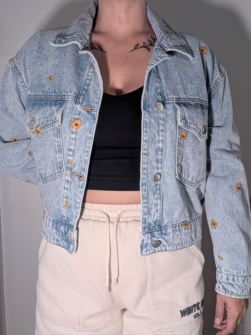 C&C California Cropped Floral Denim Jacket
